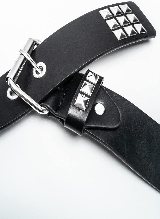 LUFMWCWD Punk Studded Belt for Women Rock Threads Goth Stud Pyramid Gothic Clothing (Black), Steudded Belt, 110 CM length, Medium - Image 5